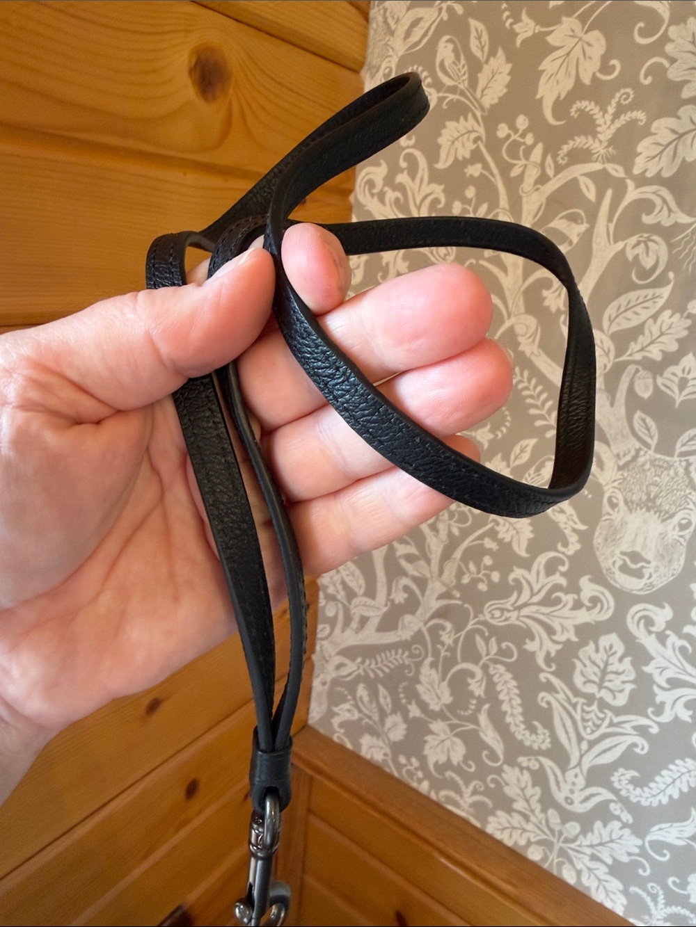 Coach Black Leather Lanyard w/ Gunmetal Hardware